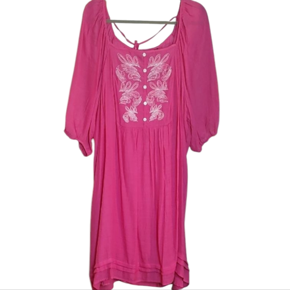 New Pink Embroidered Boho Flowy Dress Sz 3X